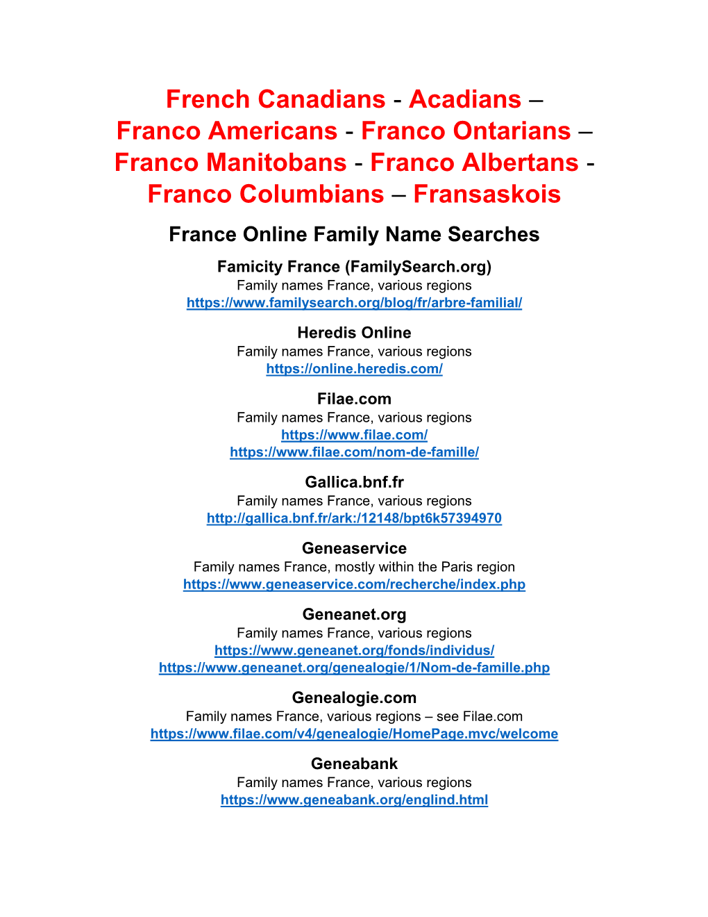 France Online Family Name Searches Famicity France (Familysearch.Org) Family Names France, Various Regions