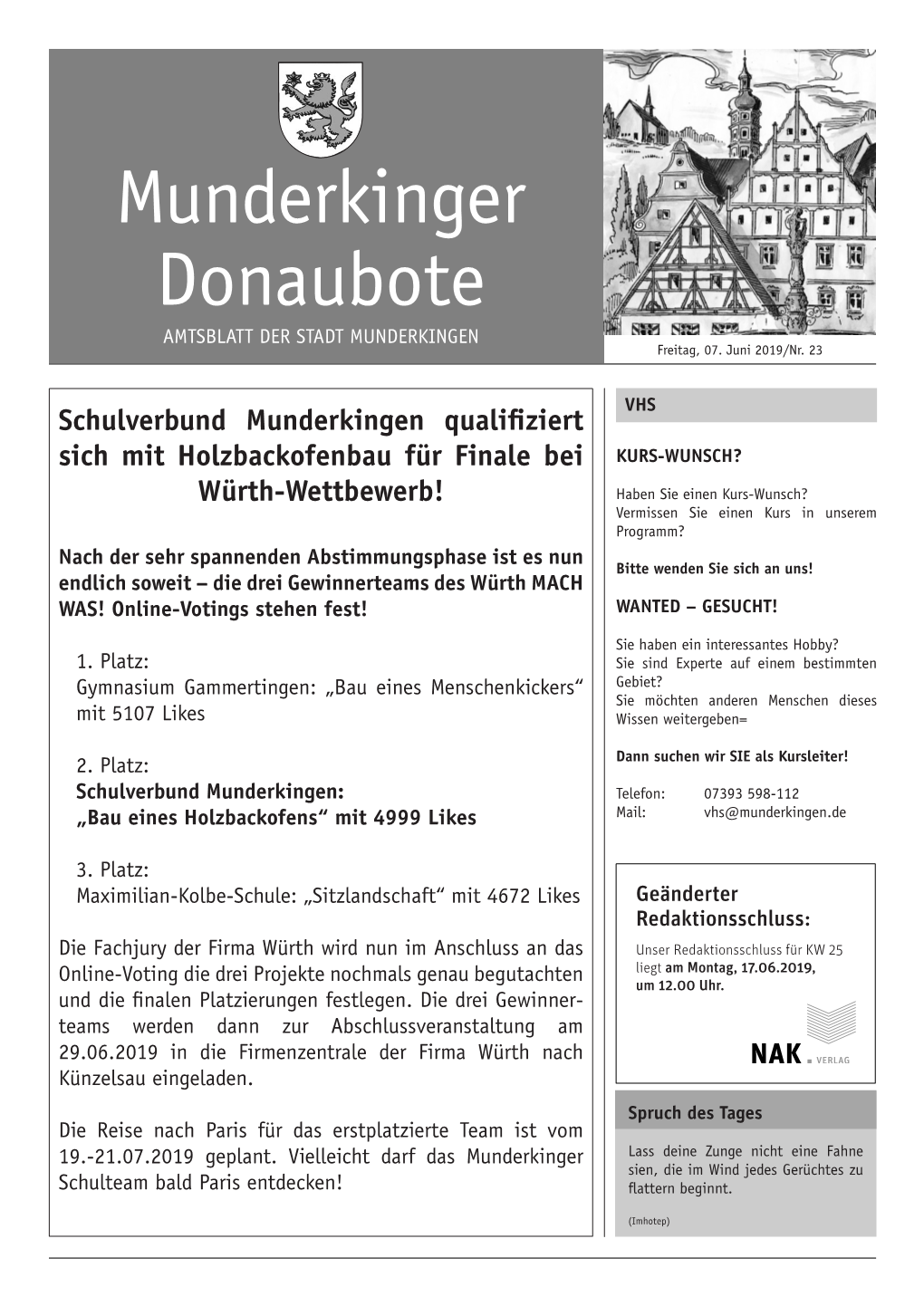 Munderkinger Donaubote AMTSBLATT DER STADT MUNDERKINGEN Freitag, 07