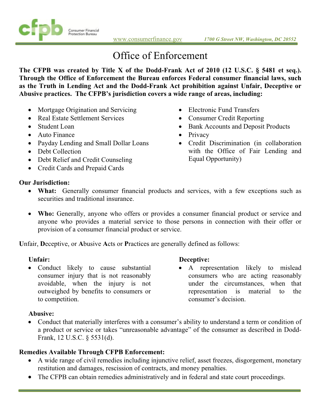 CFPB Office of Enforcement