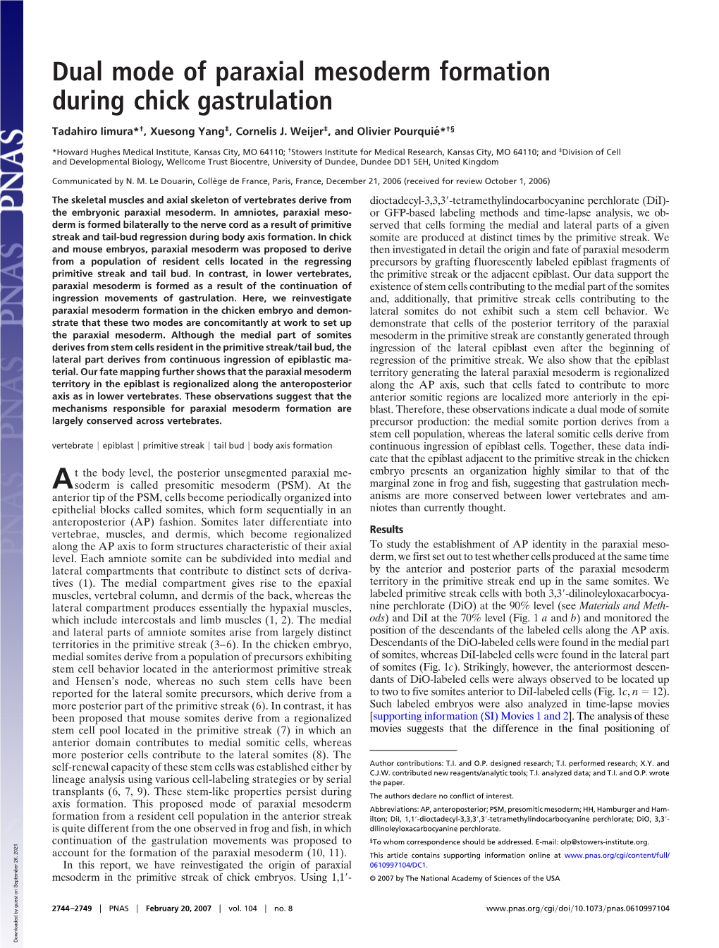 Dual Mode of Paraxial Mesoderm Formation During Chick Gastrulation