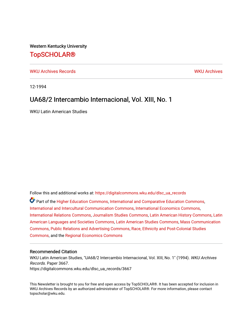 UA68/2 Intercambio Internacional, Vol. XIII, No. 1
