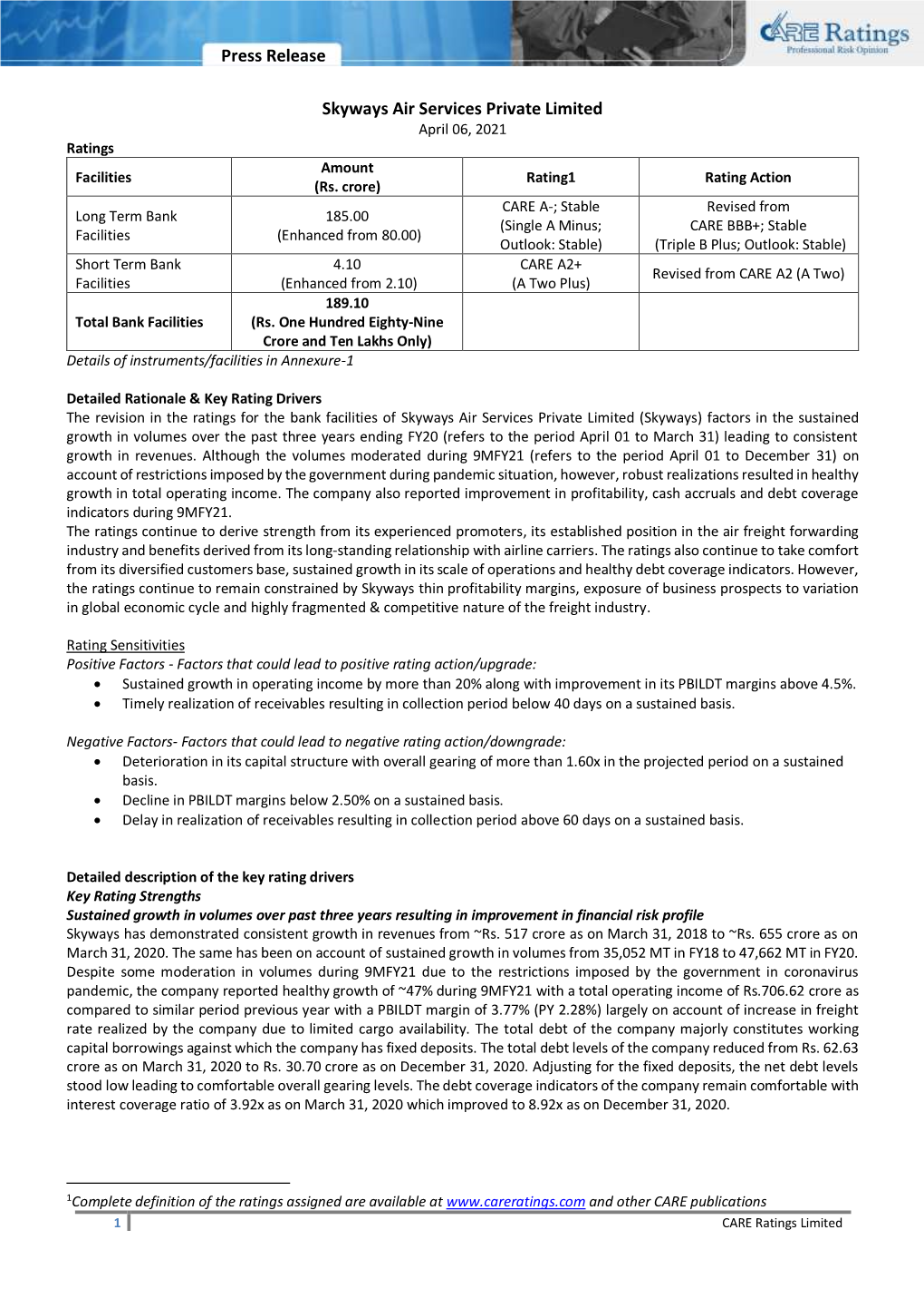 Press Release Skyways Air Services Private Limited