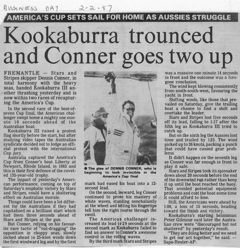 Kookaburra Trounced and Conner Goes Two Up