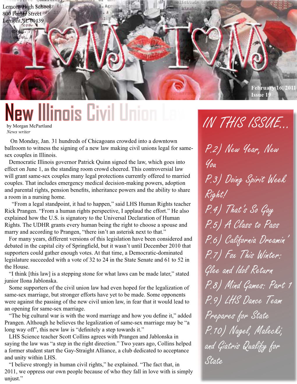 New Illinois Civil Union Law by Morgan Mcpartland in THIS ISSUE
