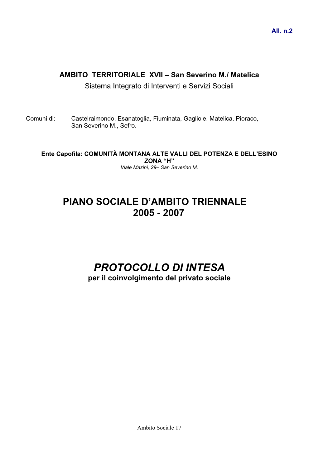 Piano Sociale D'ambito Triennale 2005