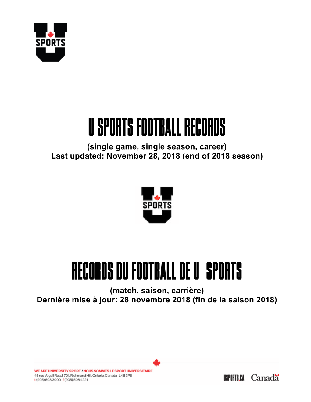 U SPORTS Football RECORDS RECORDS DU Football DE U