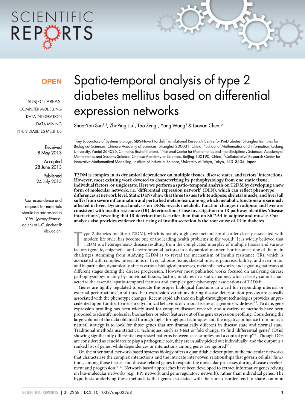 Spatio-Temporal Analysis of Type 2 Diabetes Mellitus Based on Differential Expression Networks