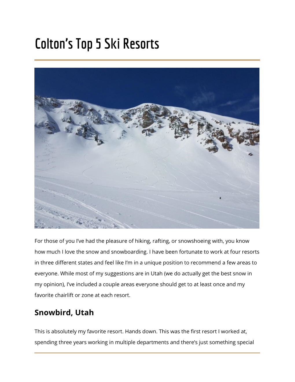 Colton's Top 5 Ski Resorts