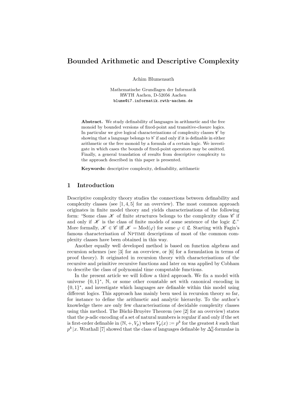 Bounded Arithmetic and Descriptive Complexity