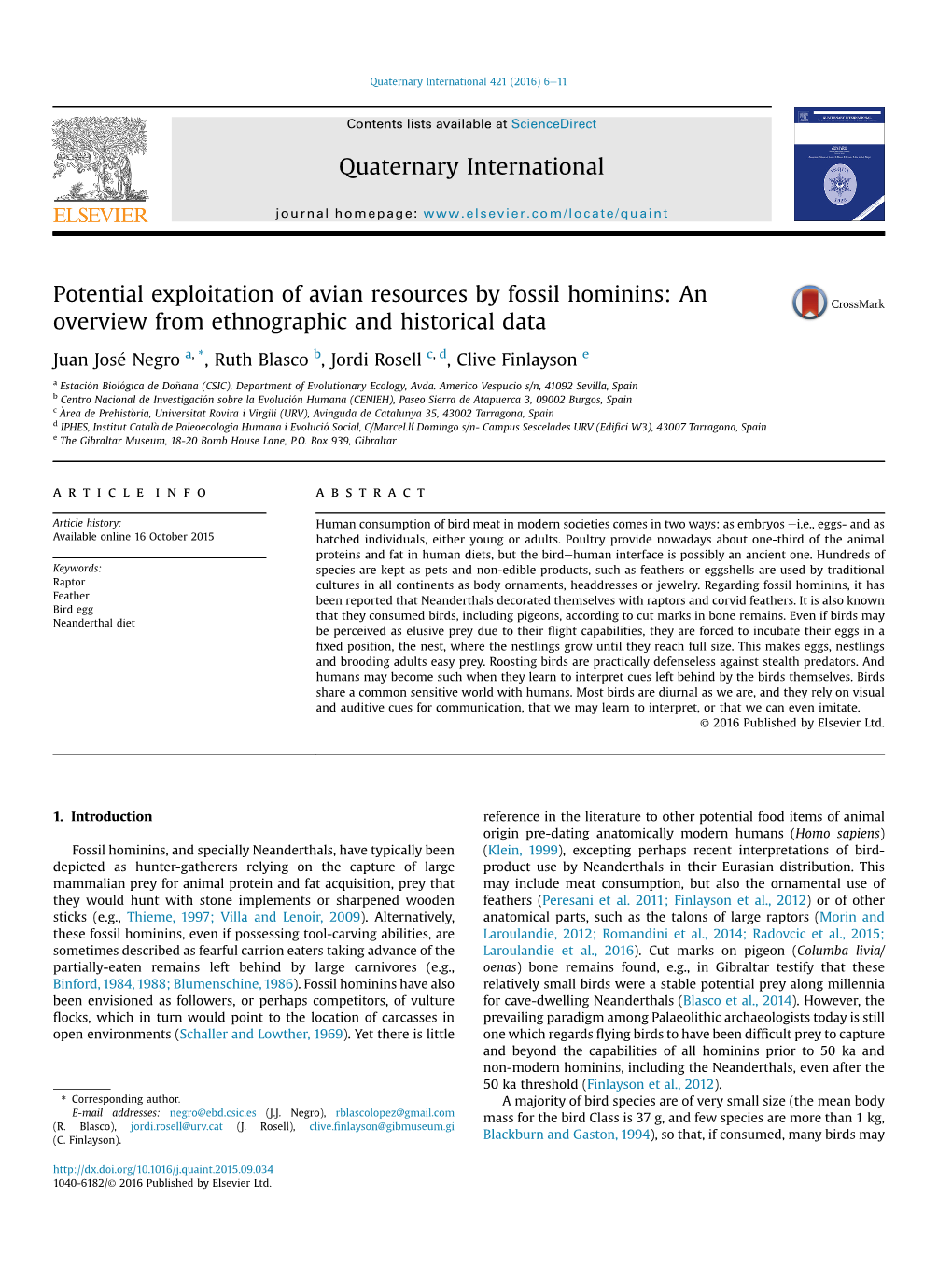 Potential Exploitation of Avian Resources by Fossil Hominins: an Overview from Ethnographic and Historical Data