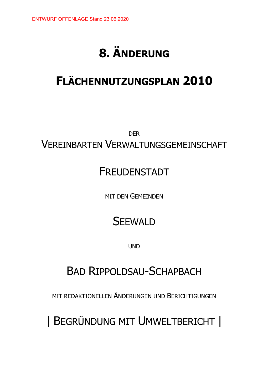 FNP 8. Änderung; VVG Freudenstadt Mit Seewald Und Bad Rippoldsau-Schapbach