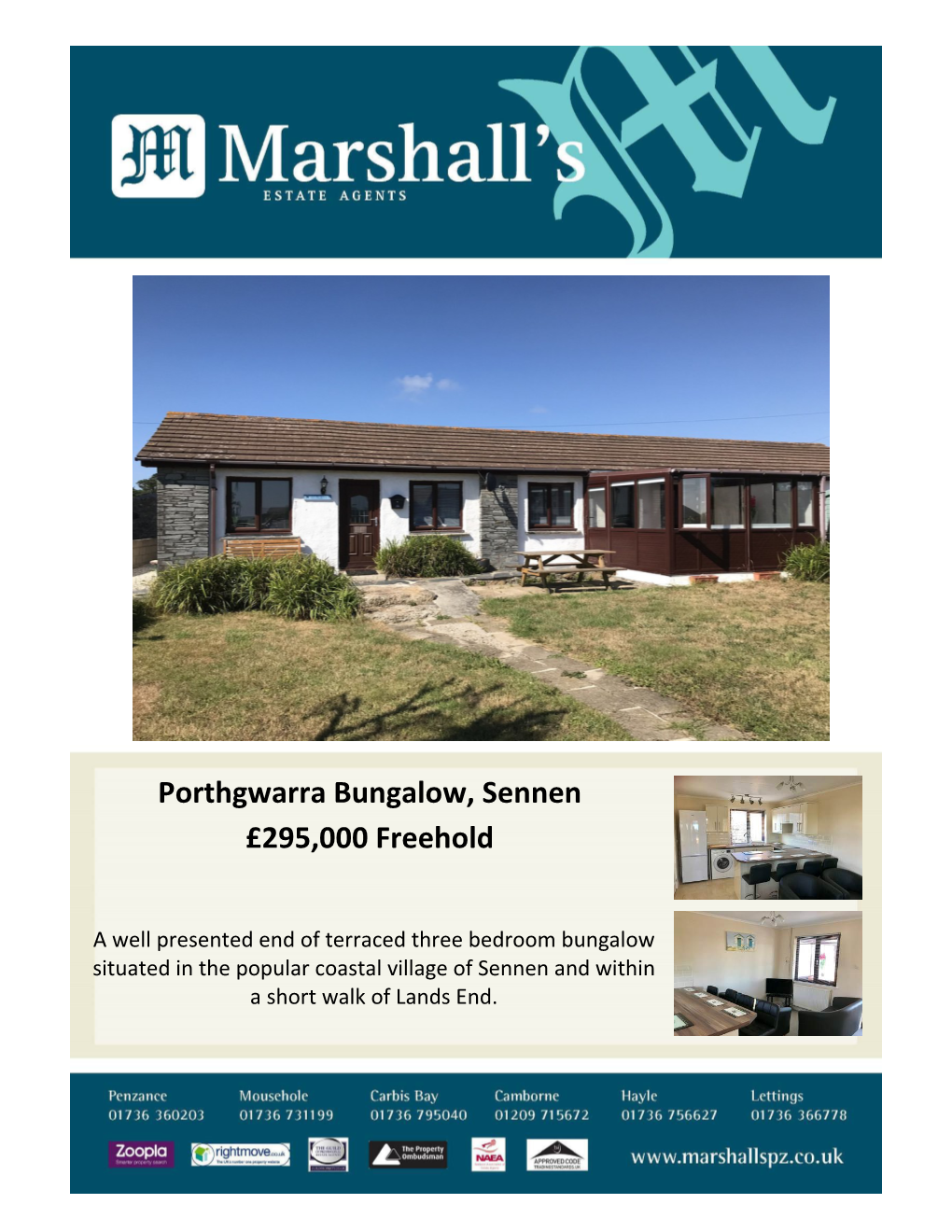 Porthgwarra Bungalow, Sennen £295,000 Freehold