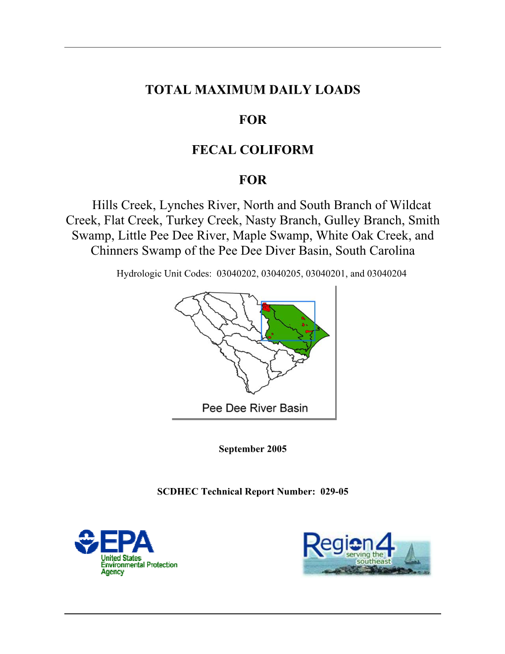 TOTAL MAXIMUM DAILY LOADS for FECAL COLIFORM for Hills