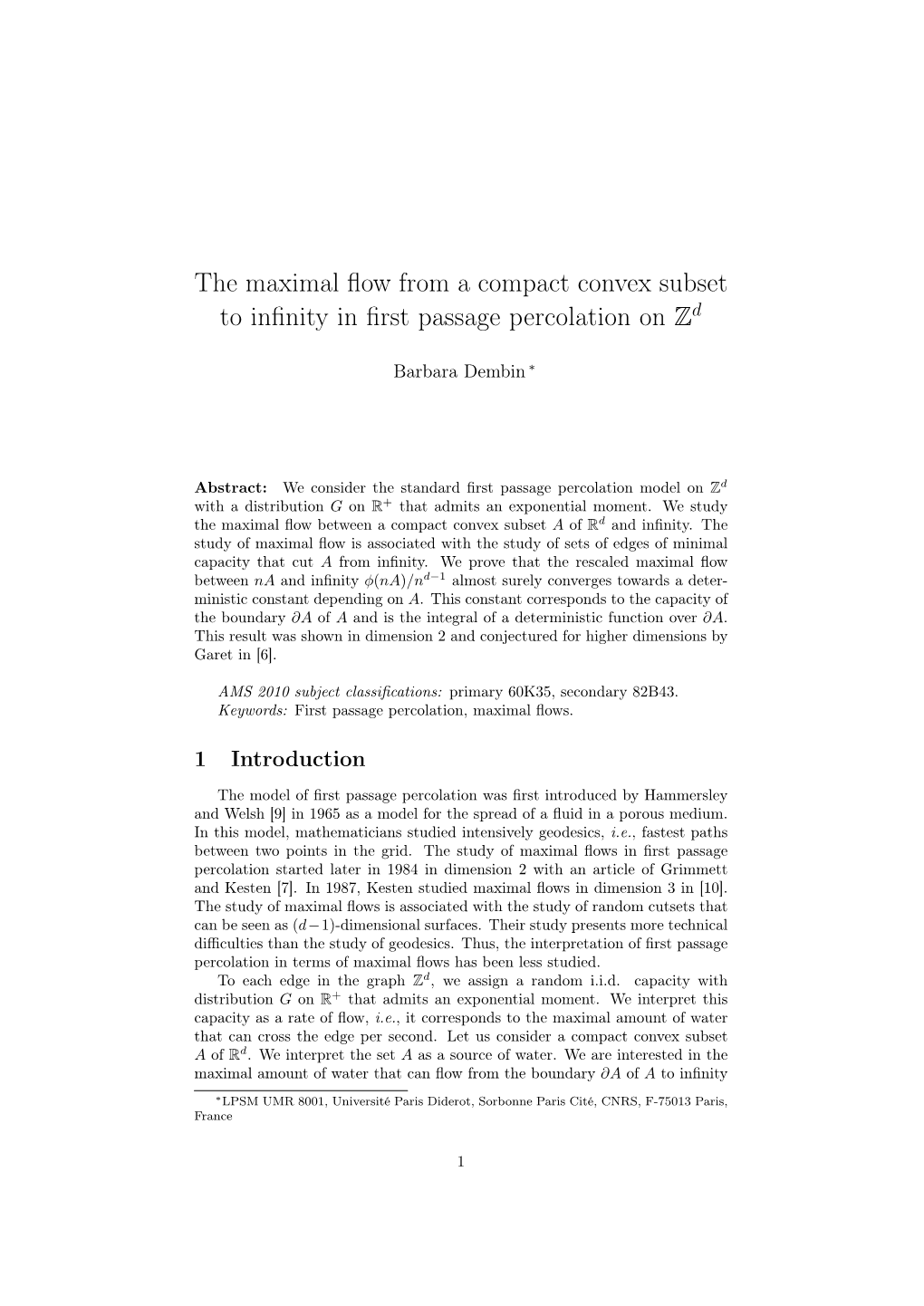 The Maximal Flow from a Compact Convex Subset to Infinity in First Passage Percolation on Z