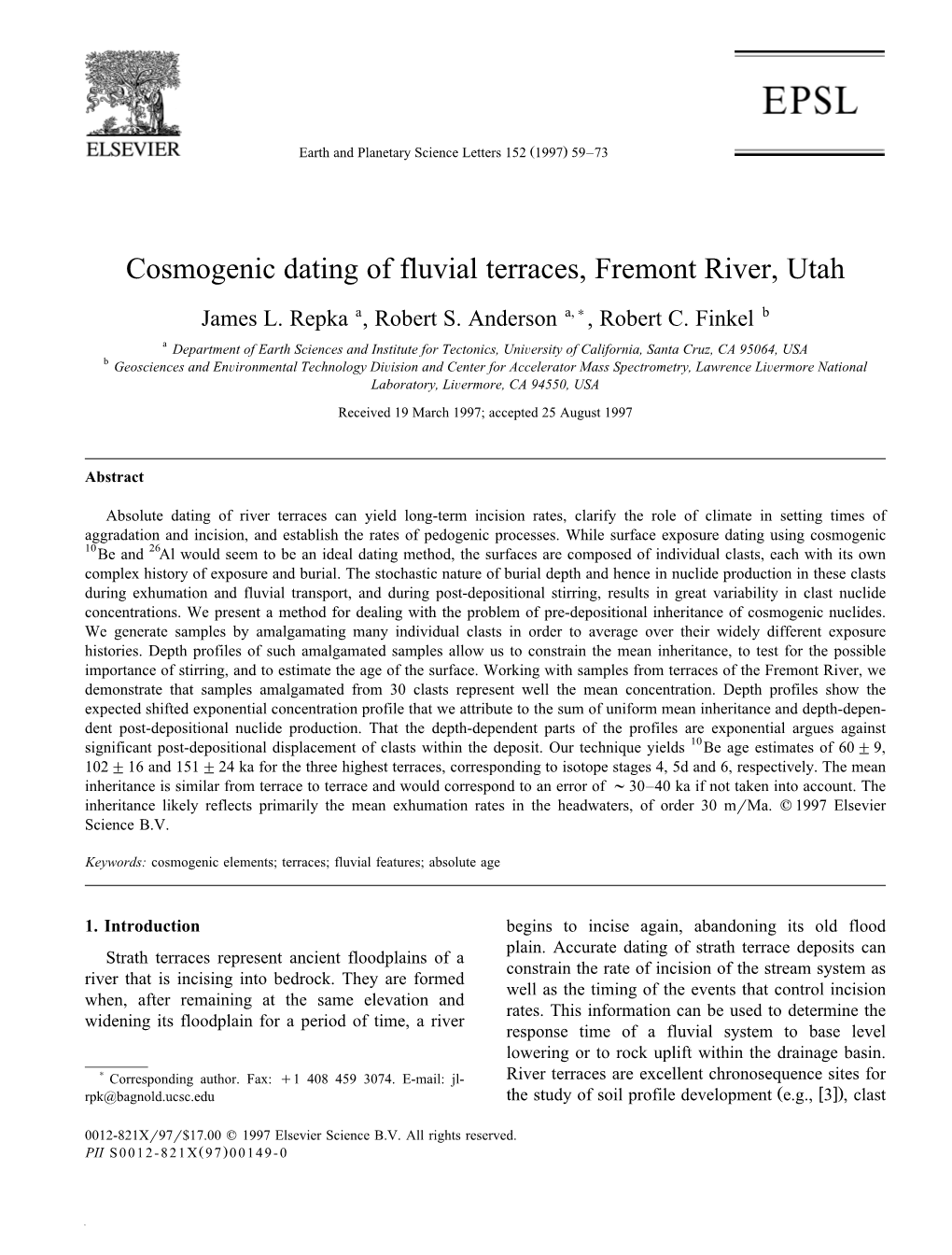 Cosmogenic Dating of Fluvial Terraces, Fremont River, Utah