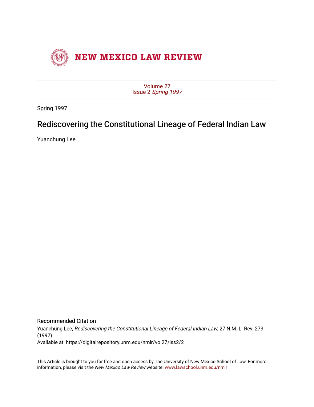 Rediscovering the Constitutional Lineage of Federal Indian Law