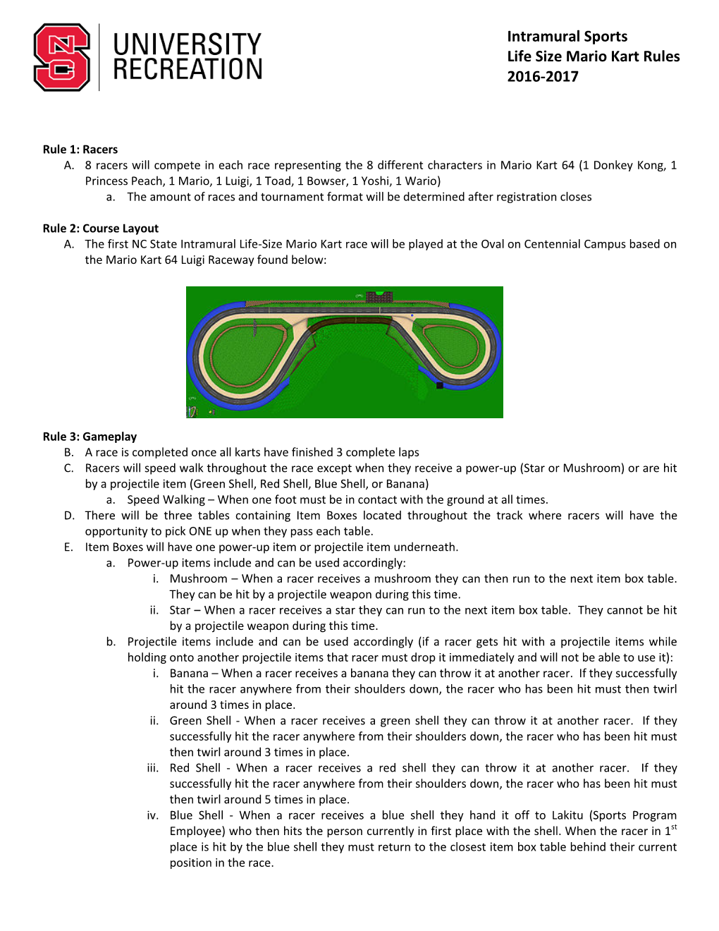 Intramural Sports Life Size Mario Kart Rules 2016-2017