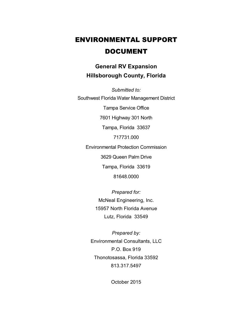 Environmental Support Document