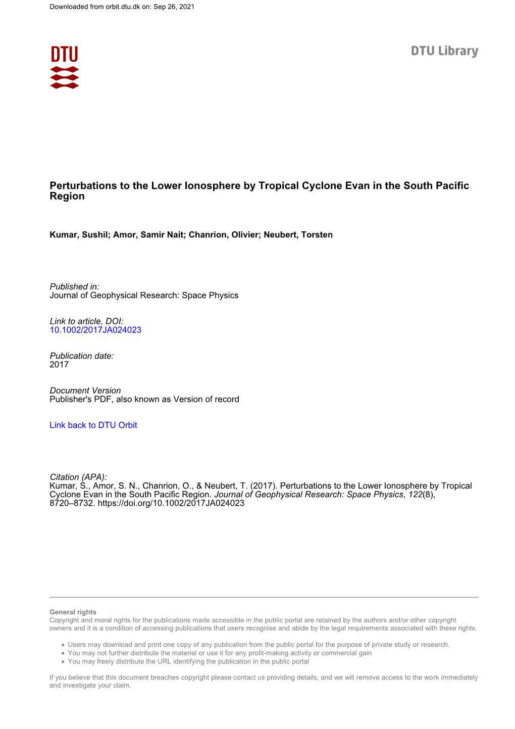 Perturbations to the Lower Ionosphere by Tropical Cyclone Evan in the South Pacific Region