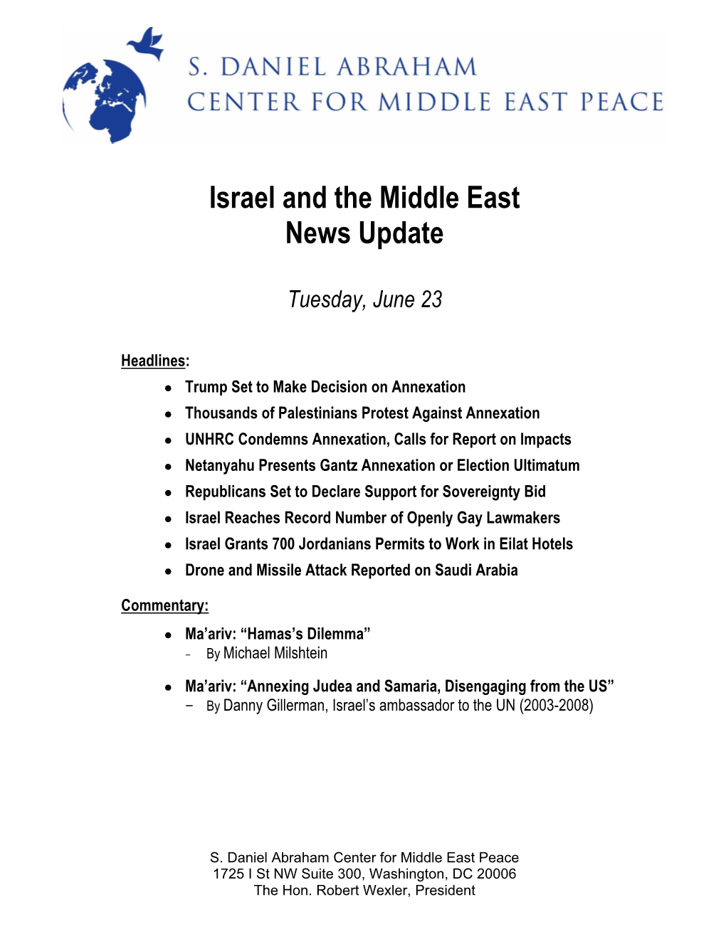 Israel and the Middle East News Update