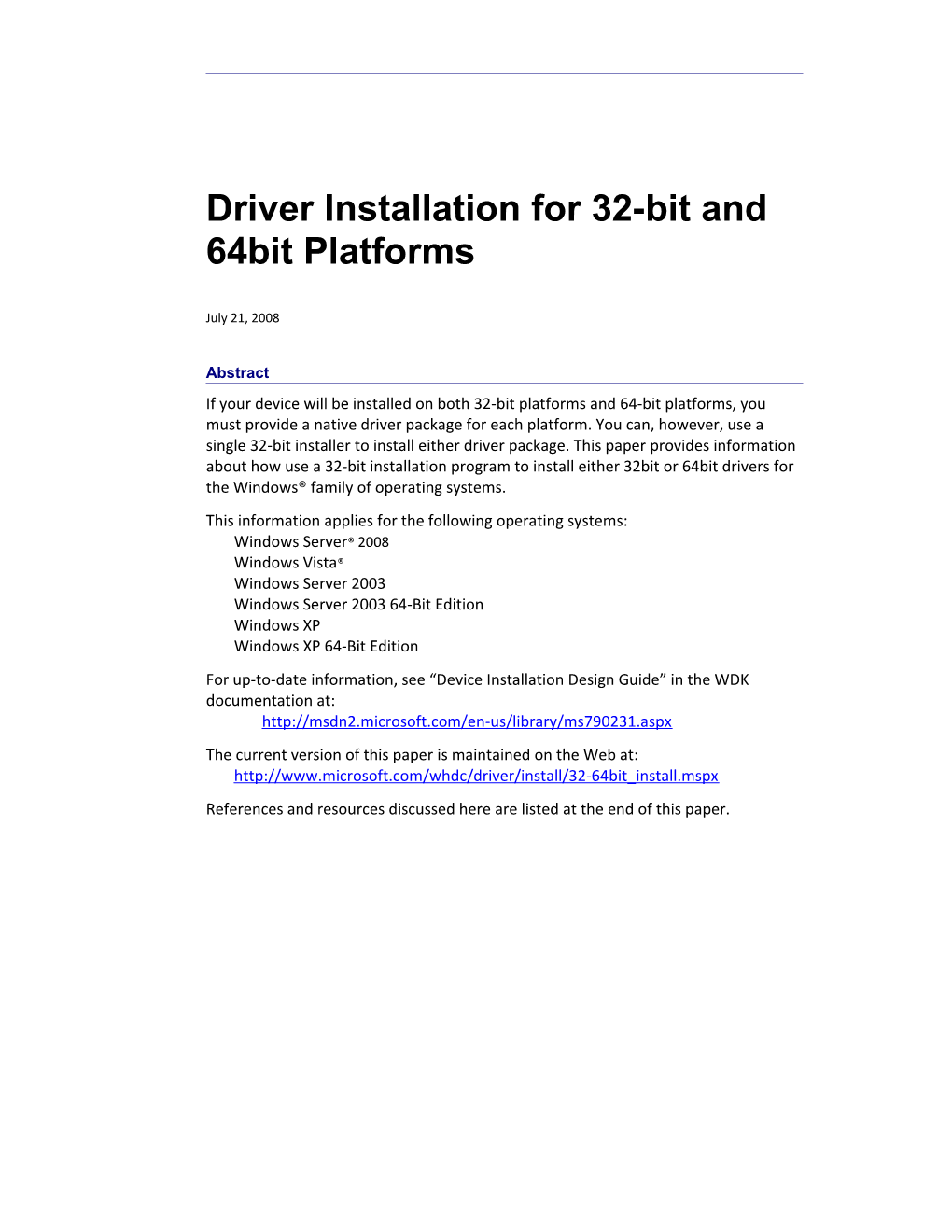 Driver Installation For 32-Bit And 64?Bit Platforms