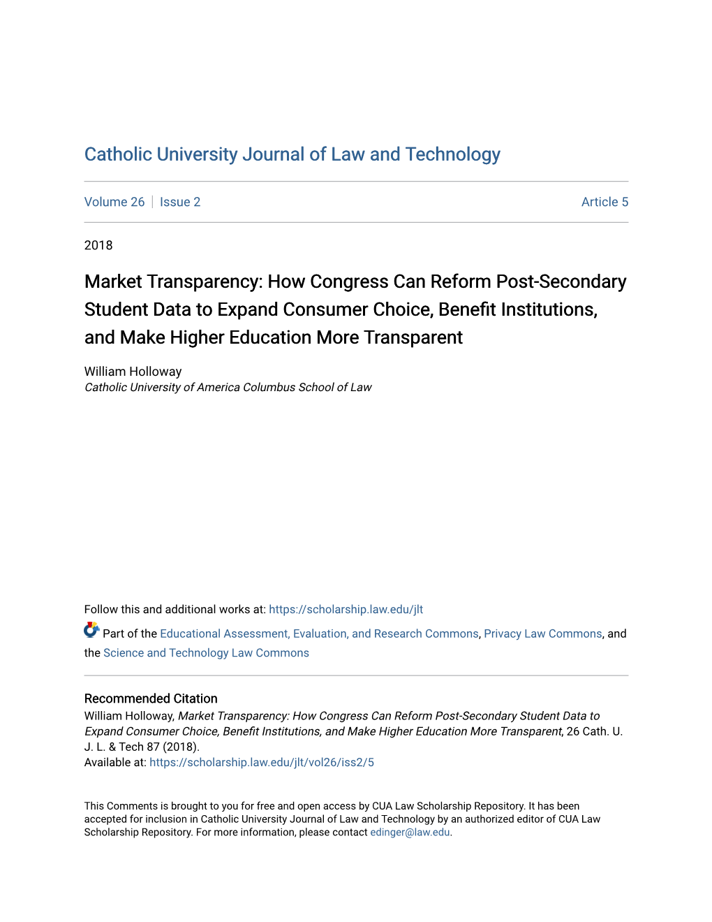 How Congress Can Reform Post-Secondary Student Data to Expand Consumer Choice, Benefit Institutions, and Make Higher Education More Transparent