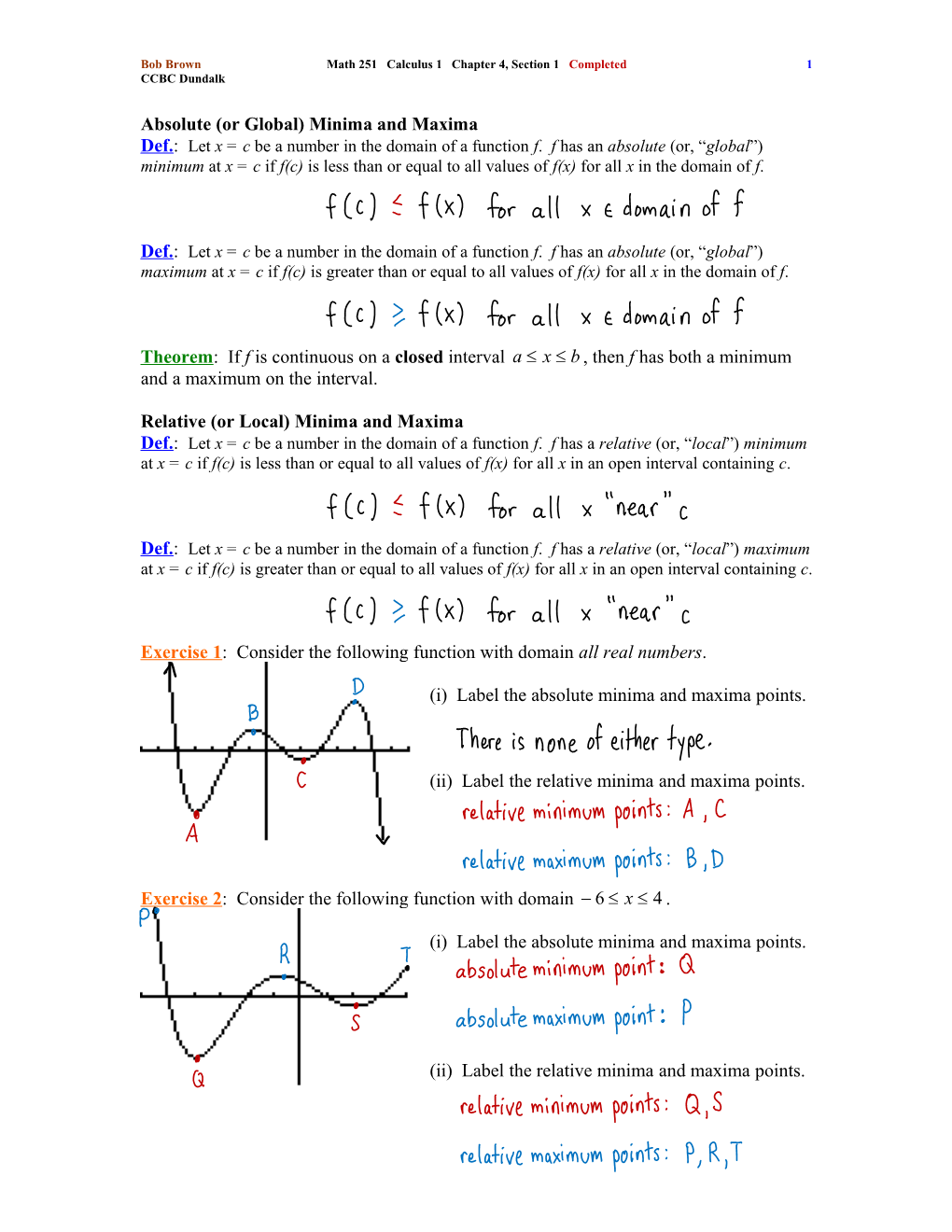 Math 251 Calculus 1 Chapter 4 Section 1 Completed