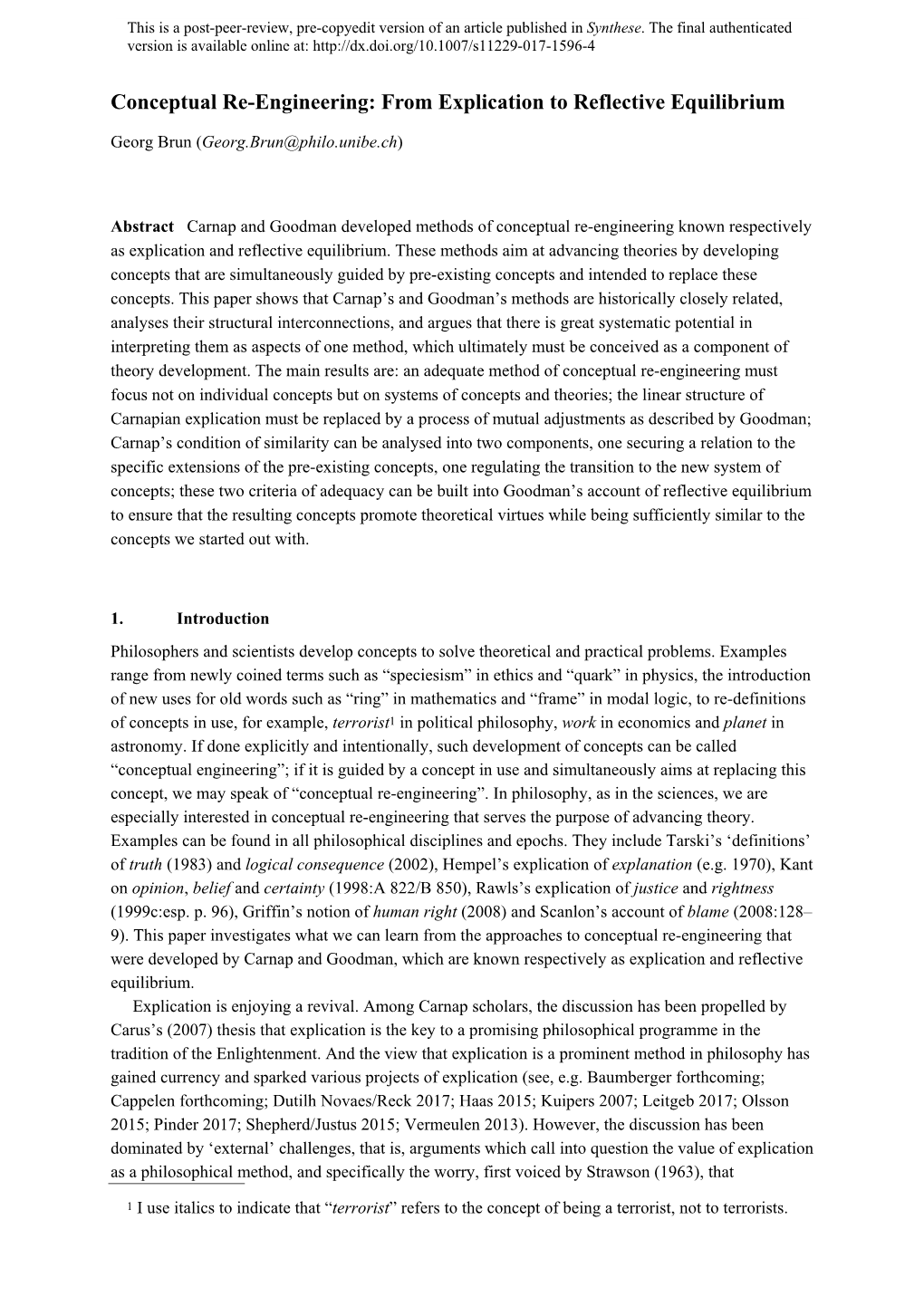 Conceptual Re-Engineering: from Explication to Reflective Equilibrium