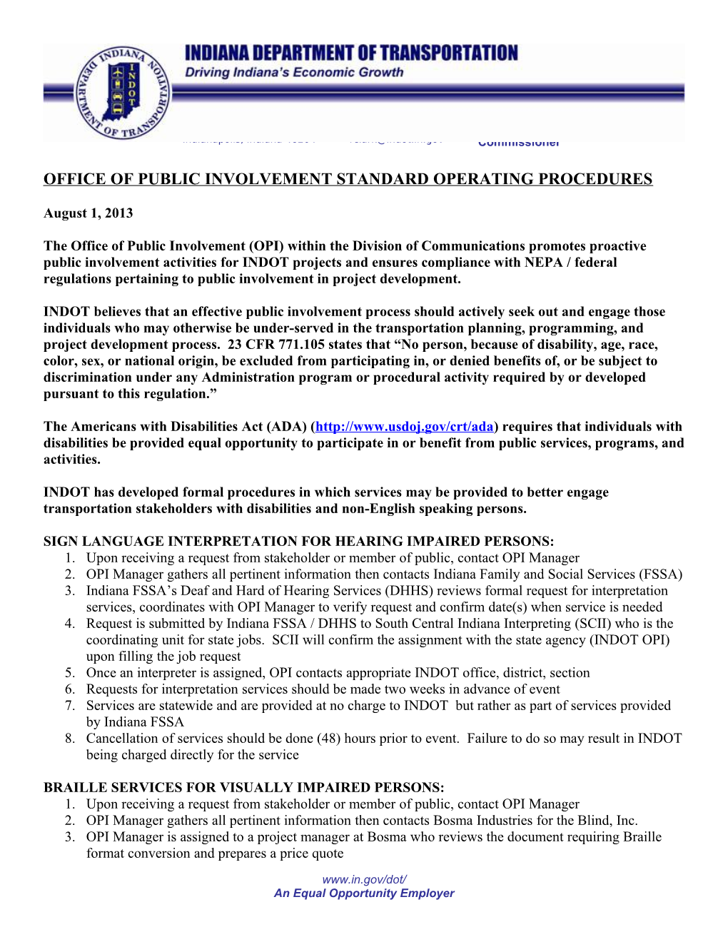 Office of Public Involvement Standard Operating Procedures