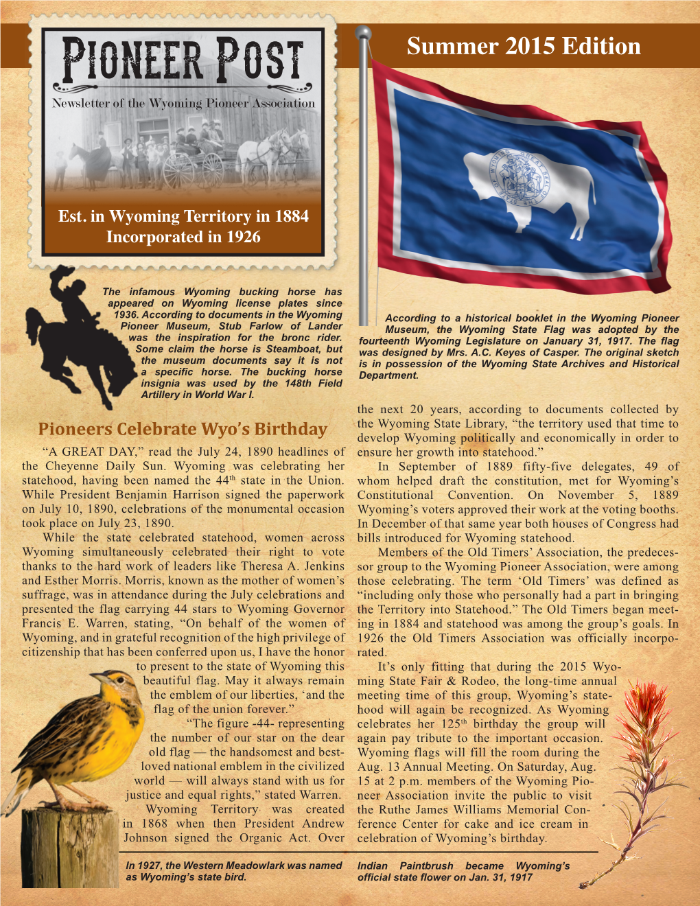 Pioneer Post Summer 2015 Edition Newsletter of the Wyoming Pioneer Association