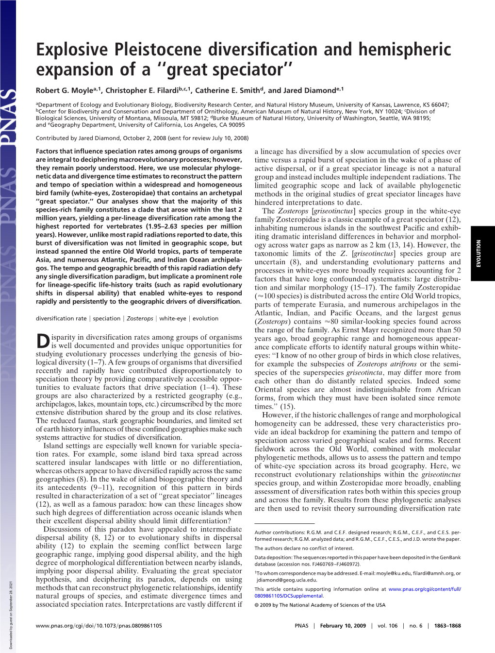 Explosive Pleistocene Diversification and Hemispheric Expansion of a ‘‘Great Speciator’’