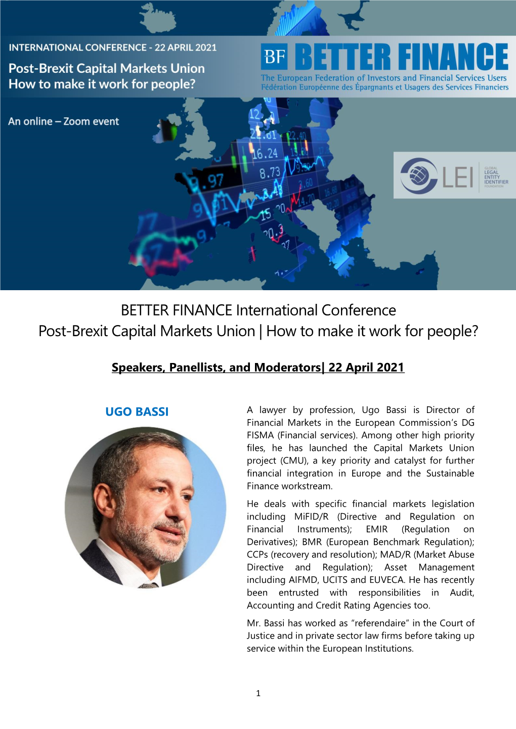 BETTER FINANCE International Conference Post-Brexit Capital Markets Union | How to Make It Work for People?