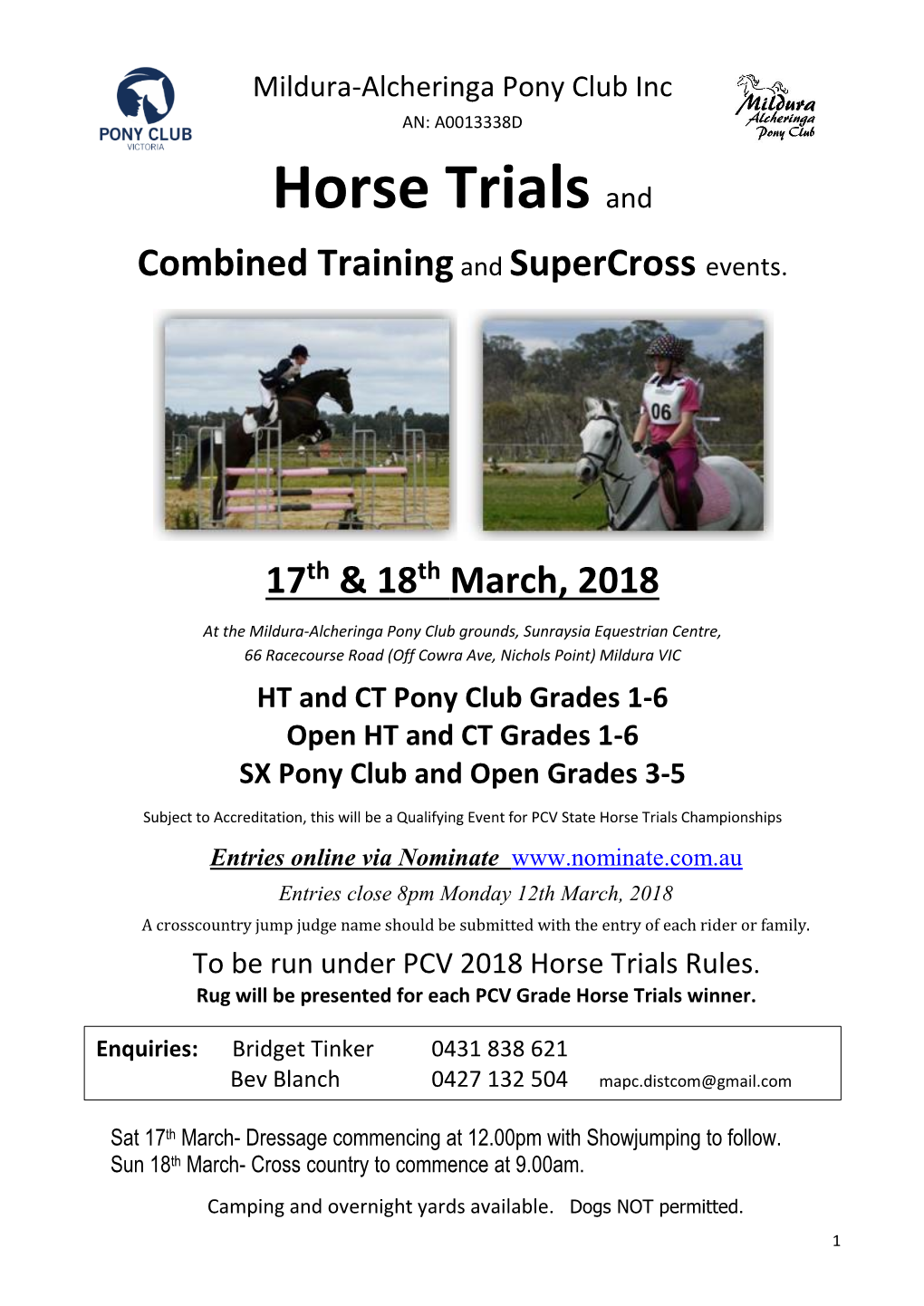 Horse Trials and Combined Training and Supercross Events