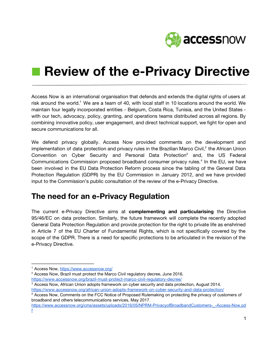 Review of the E-Privacy Directive