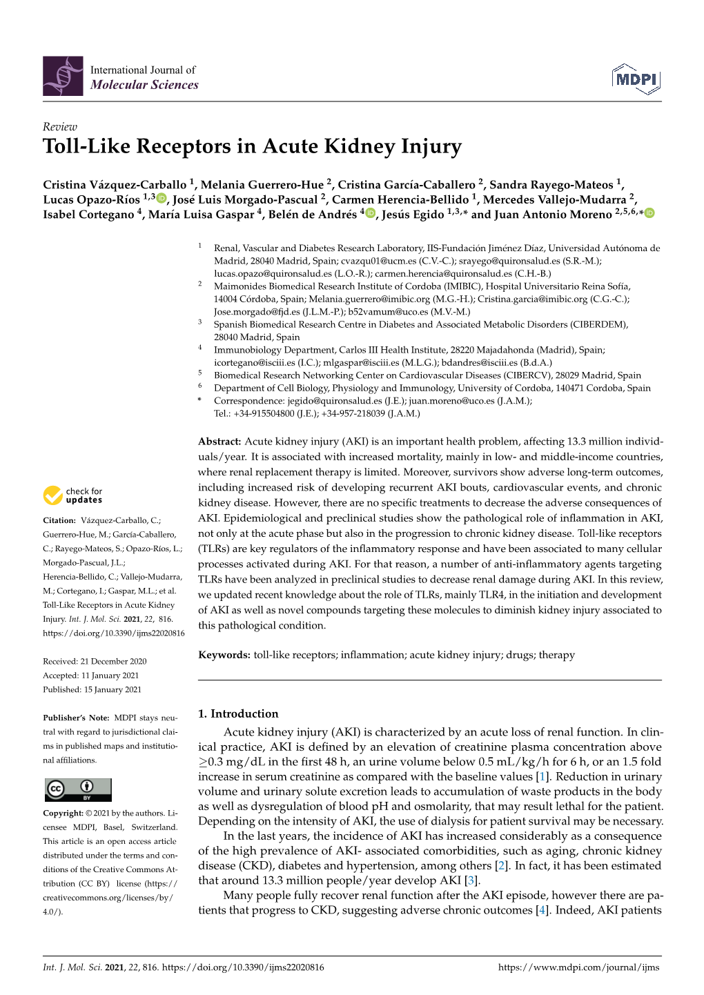 Toll-Like Receptors in Acute Kidney Injury