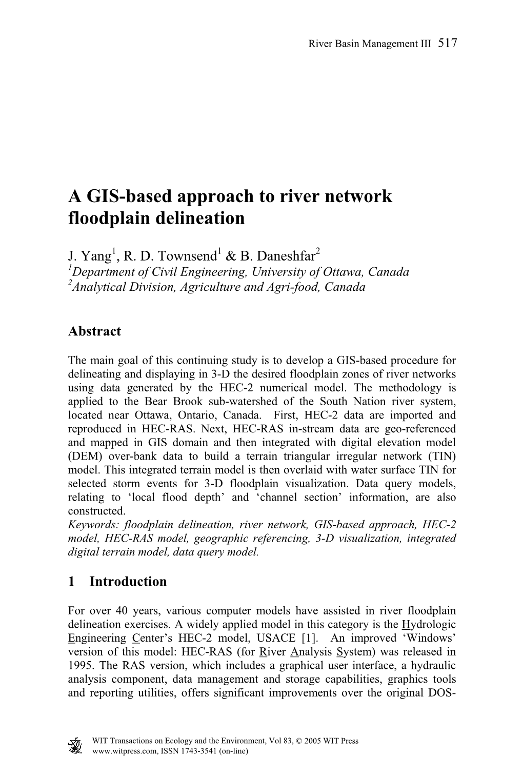 A GIS-Based Approach to River Network Floodplain Delineation