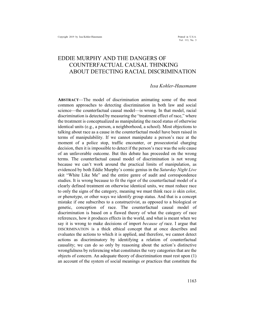 Eddie Murphy and the Dangers of Counterfactual Causal Thinking About Detecting Racial Discrimination