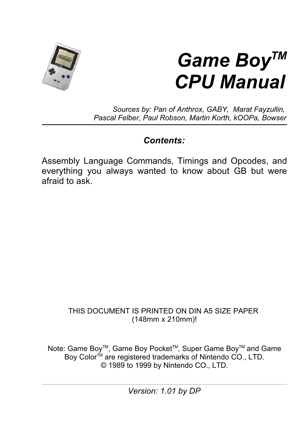 Game Boy CPU Manual