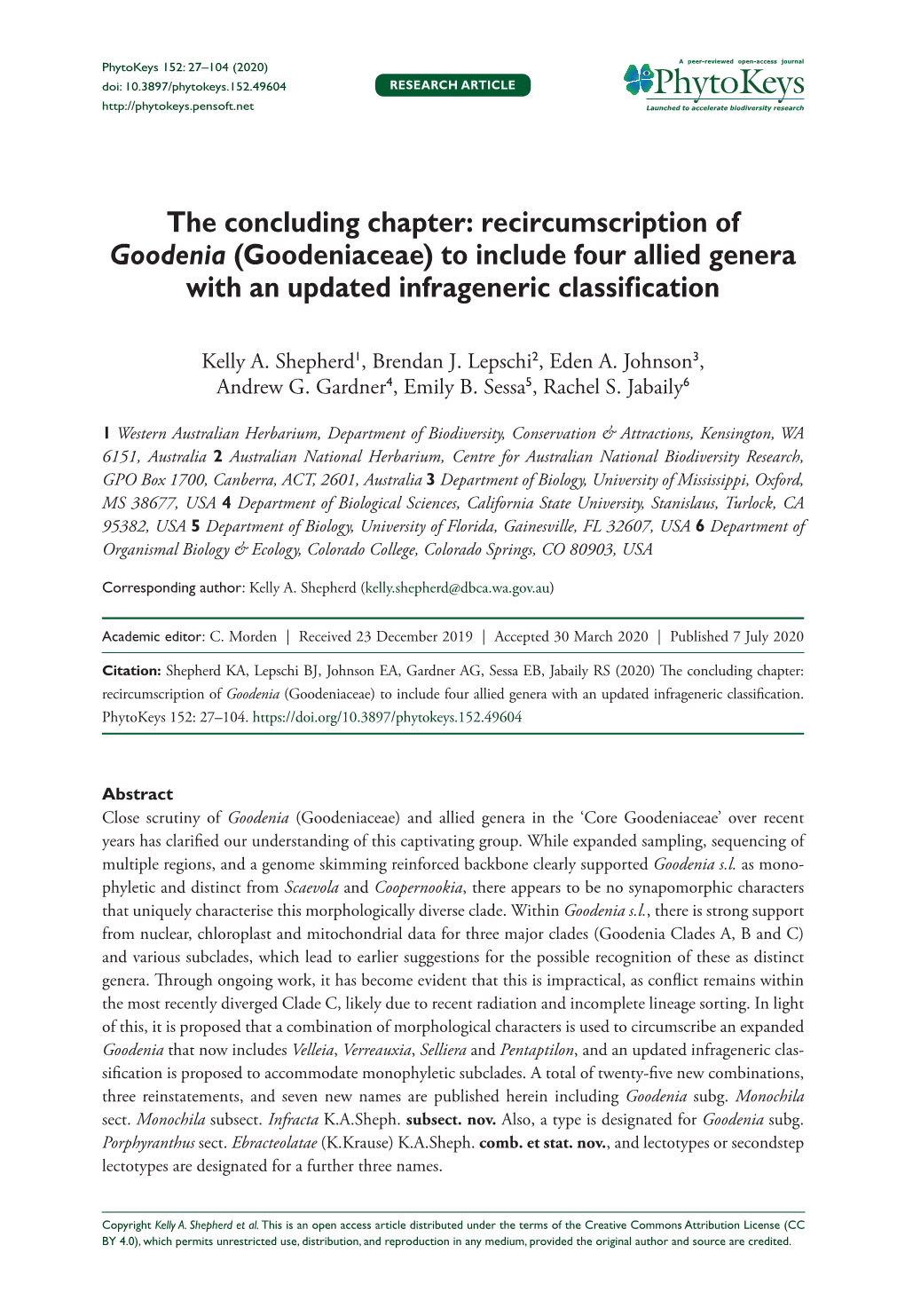 Recircumscription of Goodenia (Goodeniaceae)