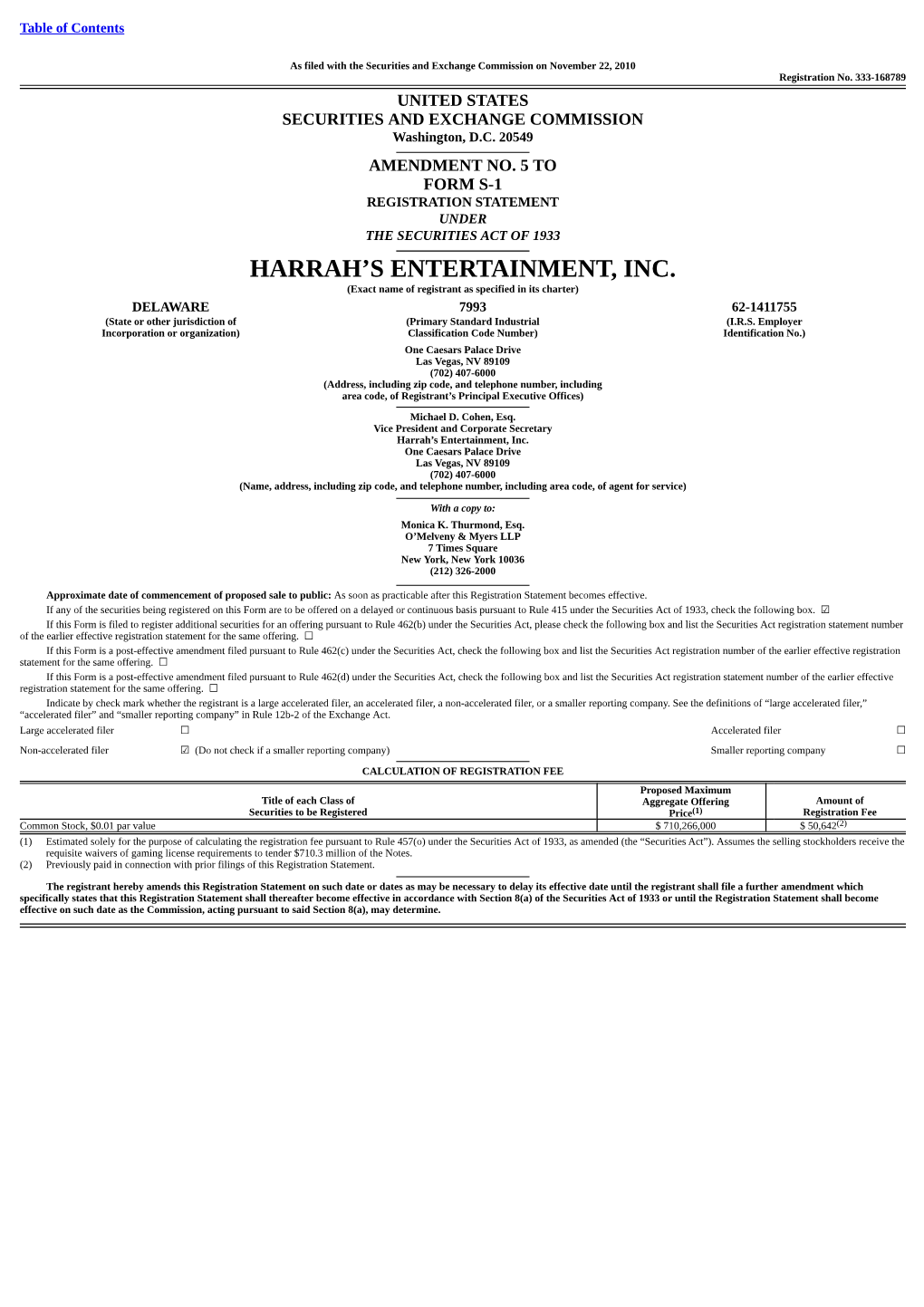 Harrah's Entertainment, Inc