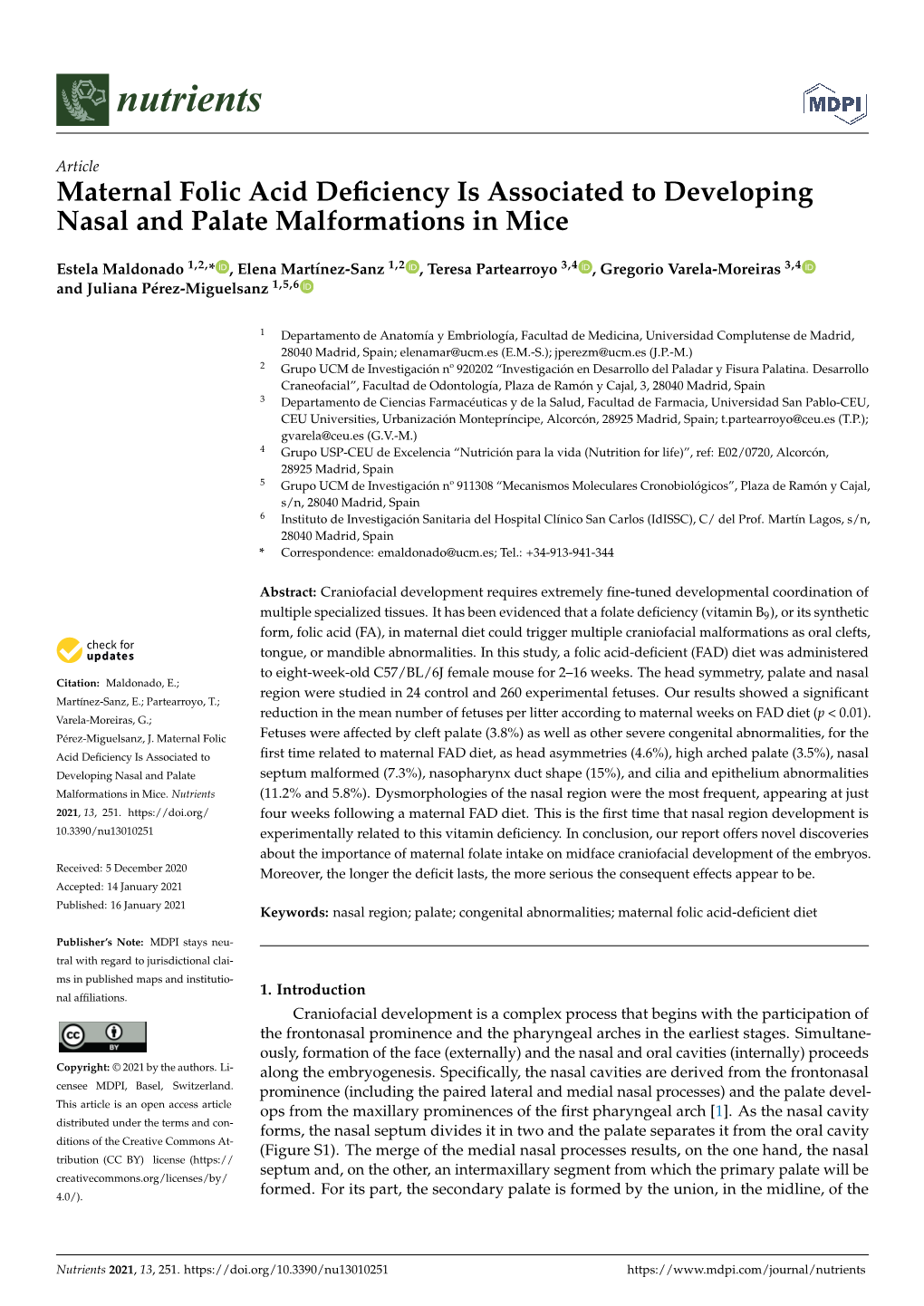 Maternal Folic Acid Deficiency Is Associated to Developing Nasal