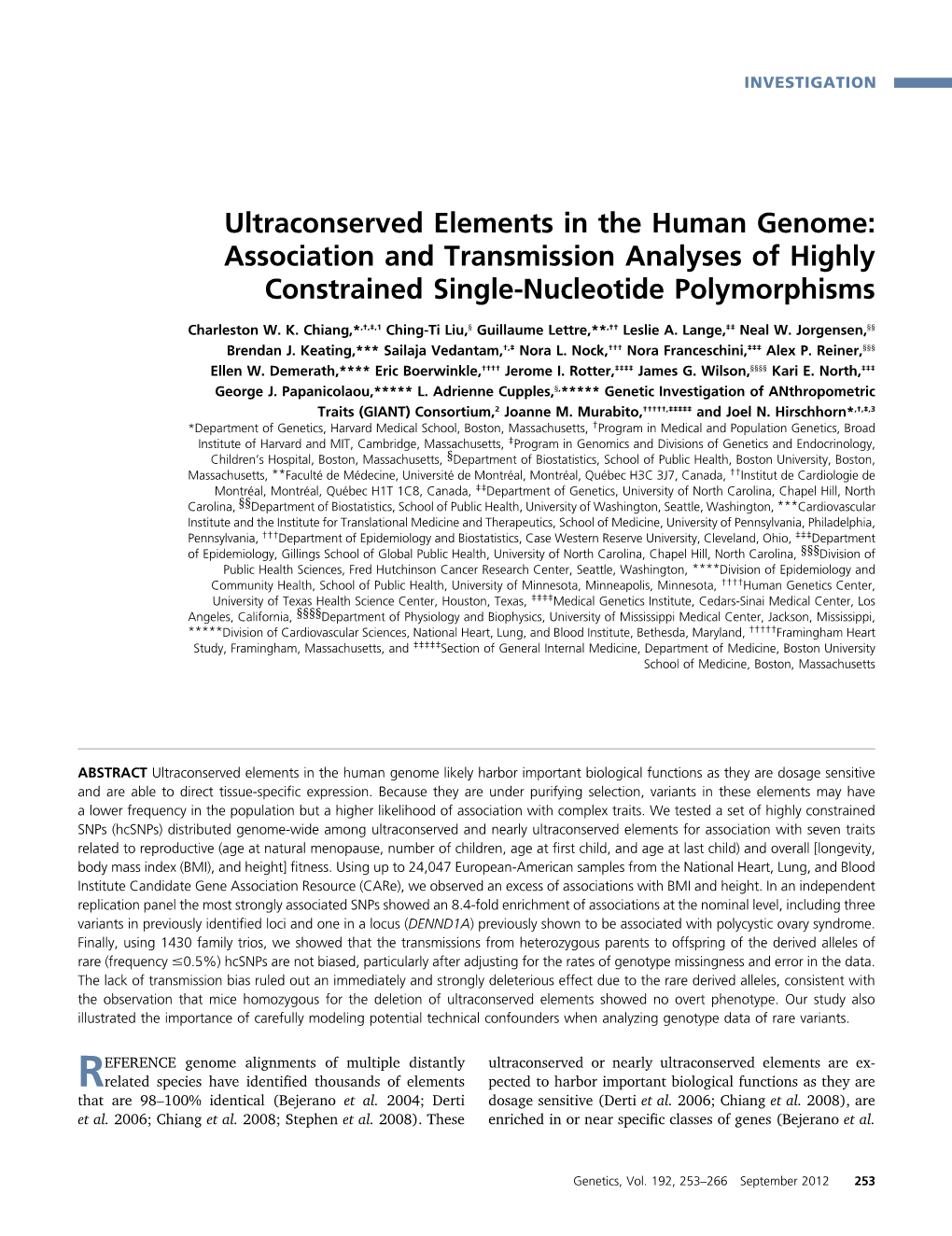 Ultraconserved Elements in the Human Genome: Association and Transmission Analyses of Highly Constrained Single-Nucleotide Polymorphisms