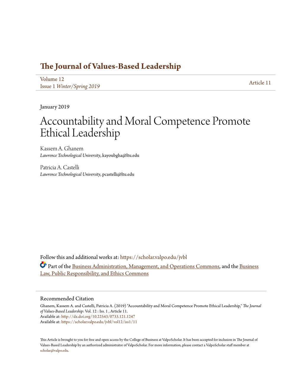 Accountability and Moral Competence Promote Ethical Leadership Kassem A