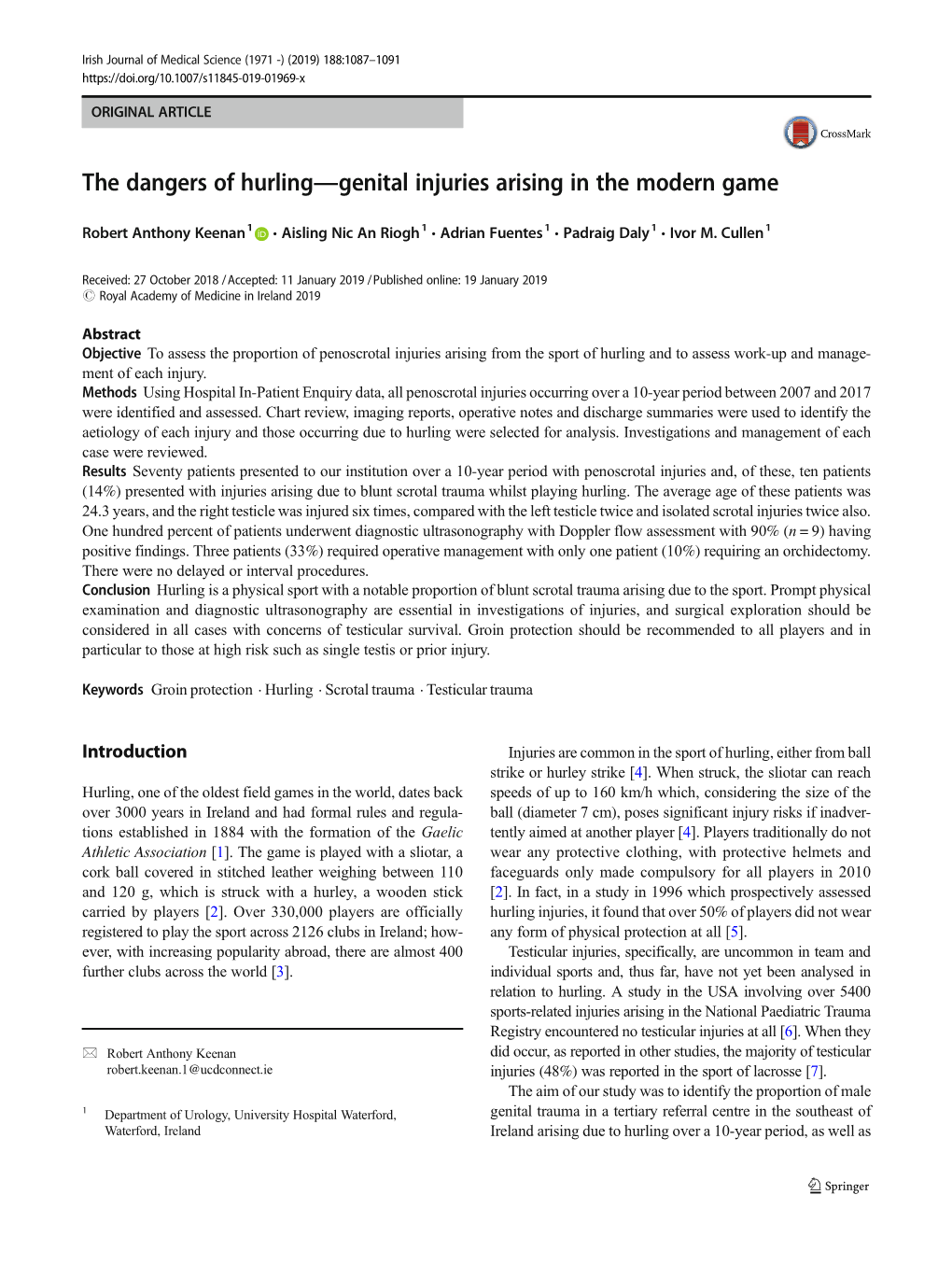 The Dangers of Hurling—Genital Injuries Arising in the Modern Game