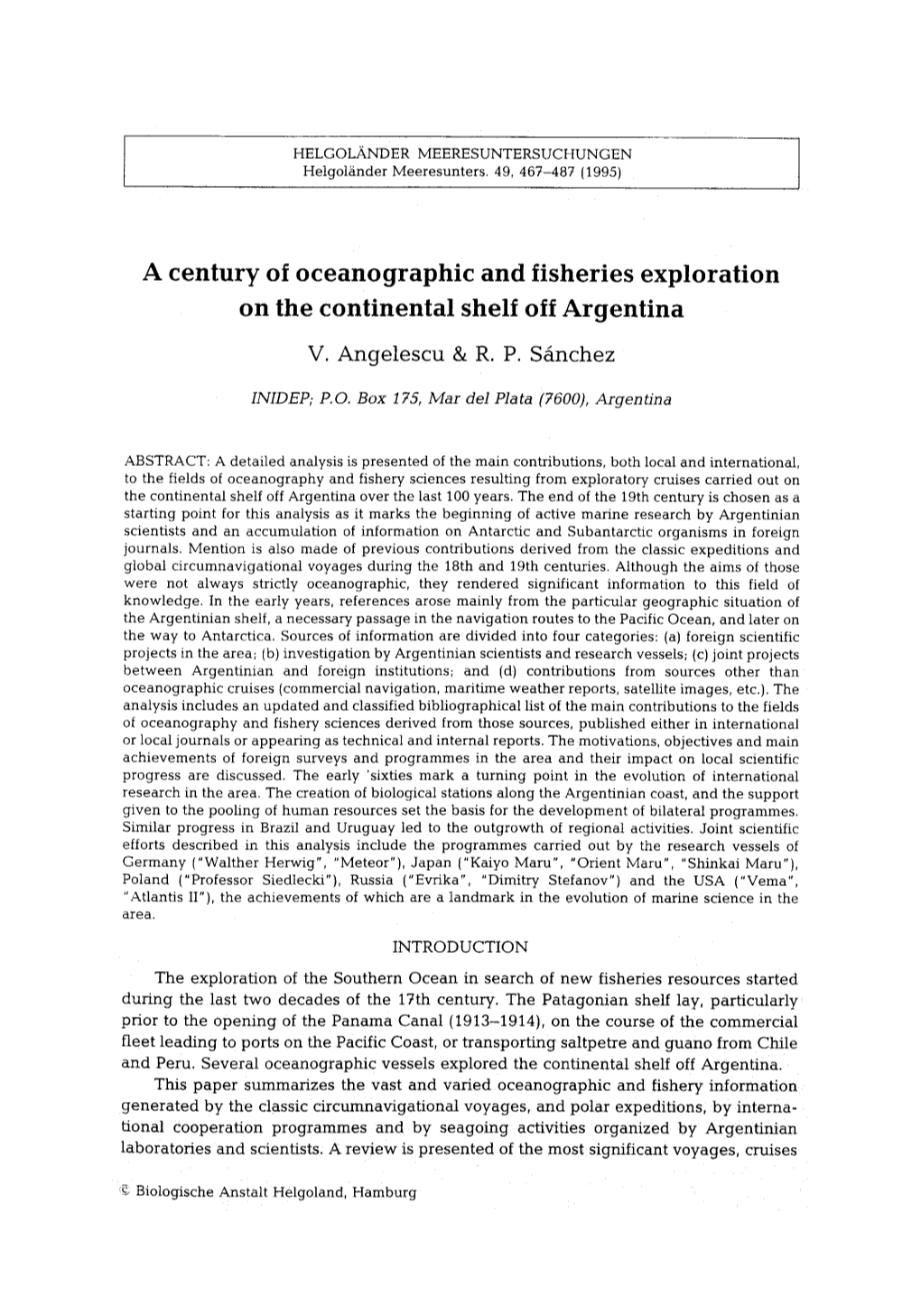 A Century of Oceanographic and Fisheries Exploration on the Continental Shelf Off Argentina V