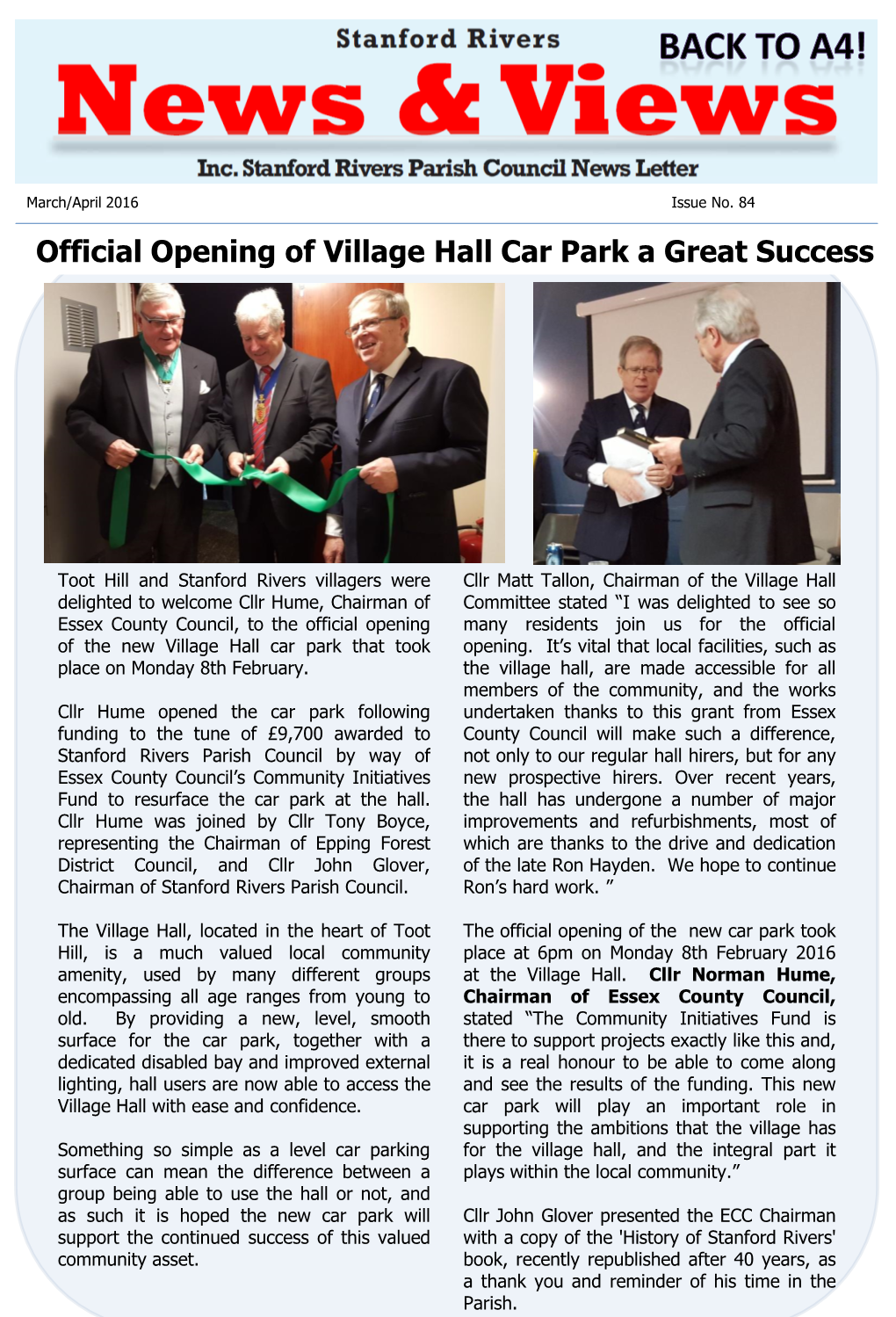 Official Opening of Village Hall Car Park a Great Success