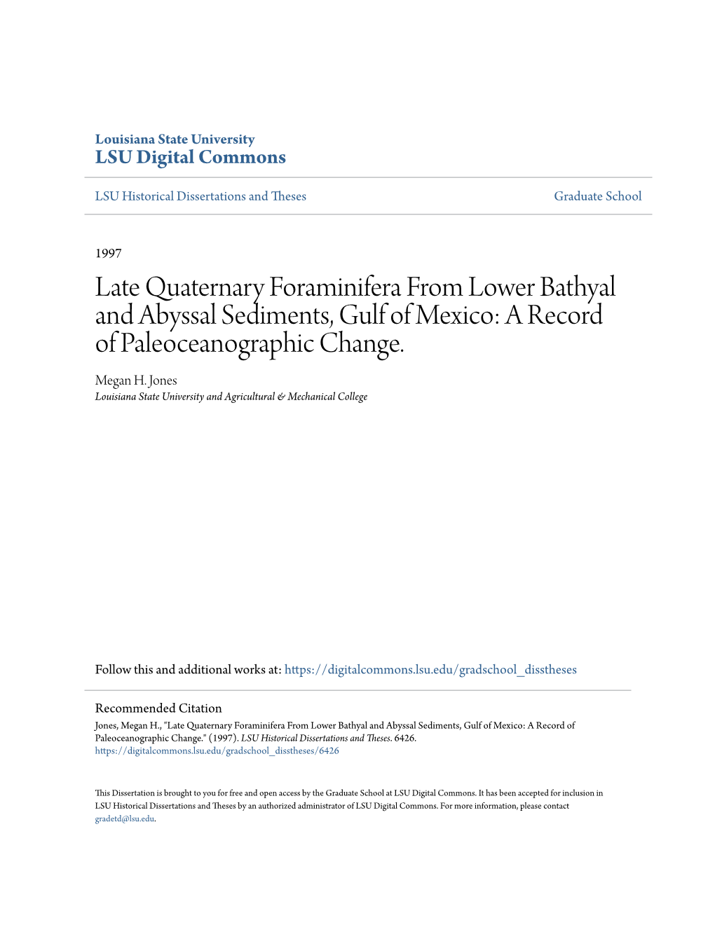 Late Quaternary Foraminifera from Lower Bathyal and Abyssal Sediments, Gulf of Mexico: a Record of Paleoceanographic Change