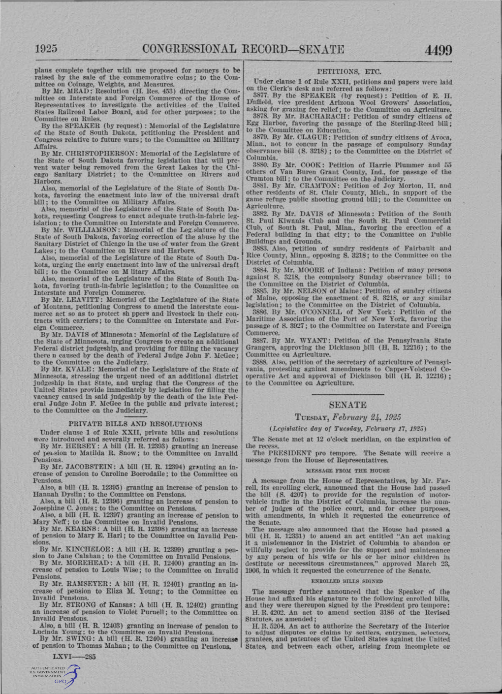 1925 Congr.Essional R.Ecor.D-Senate 4499