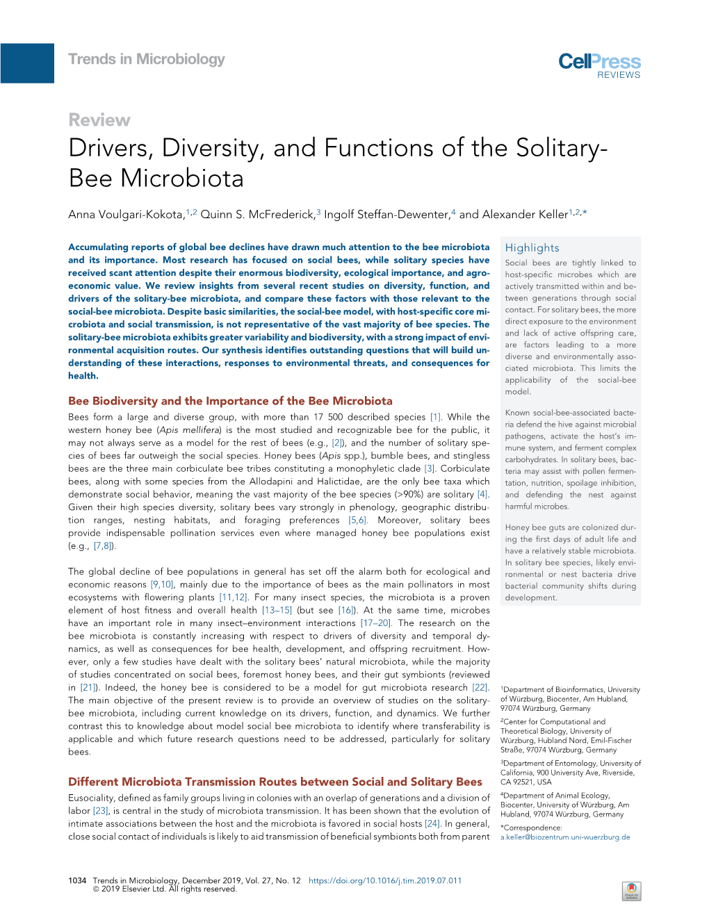 Drivers, Diversity, and Functions of the Solitary-Bee Microbiota