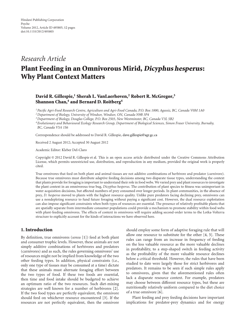 Plant Feeding in an Omnivorous Mirid, Dicyphus Hesperus: Why Plant Context Matters